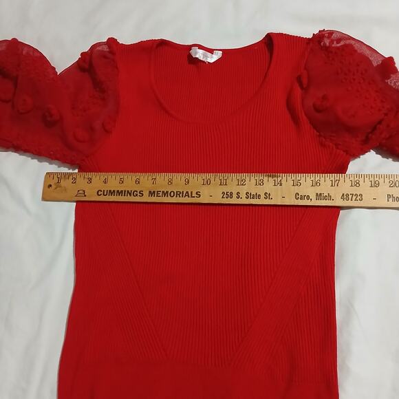 No Boundaries L(11/13) Red 3D-Sheer-Long-Sleeved Ribbed Sweater Christmas Junior - Picture 13 of 16